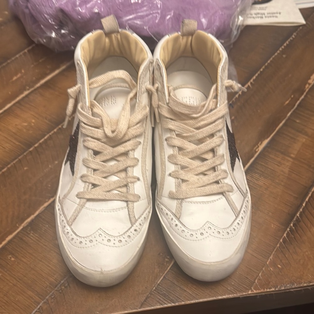 Golden Goose Mid Star Sneakers in Cream and White
